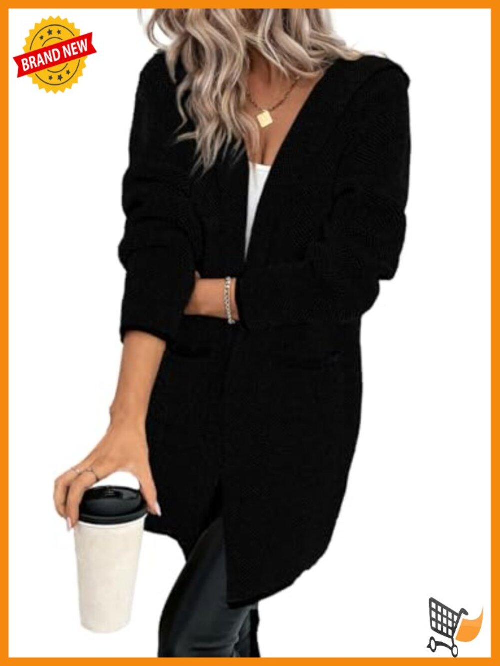 Hooded Cardigan Sweater for Women Open Front Long Sleeve Loose Fit